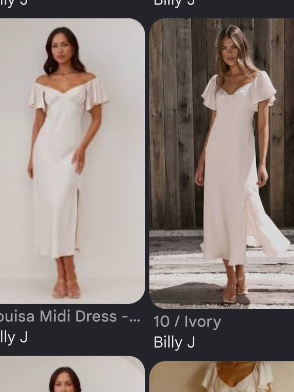 Billy J Ivory Off-Shoulder Midi Dress with Flutter Sleeves